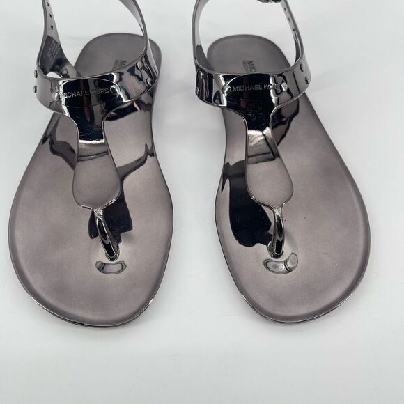 Michael Michael Kors Gunmetal Jelly Thong Sandals Size 6M – Logo Plate Detail - Picture 7 of 17